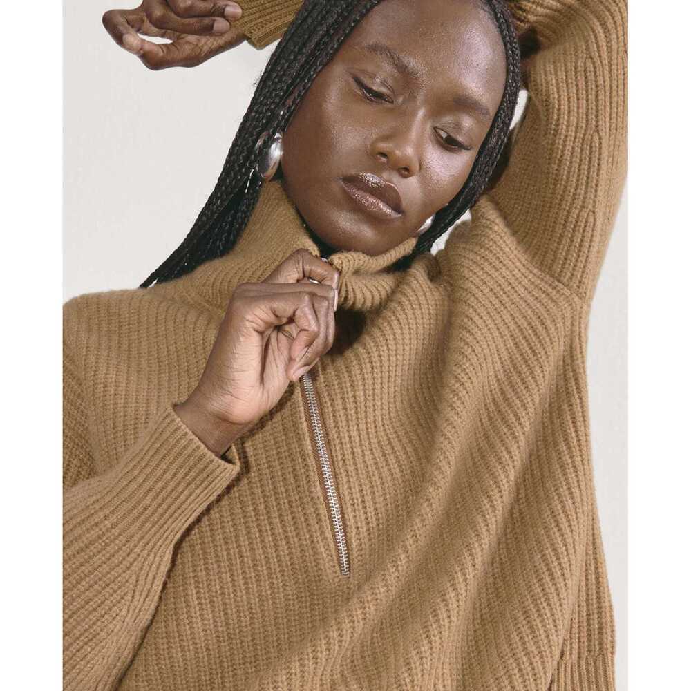 Everlane Women's Half-Zip Sweater in Luxe Merino in Deep Camel, Size 2XS, Wool